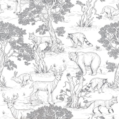 tapeta-dziecieca-lesne-zwierzeta-vintage-jasne-tlo-wzor