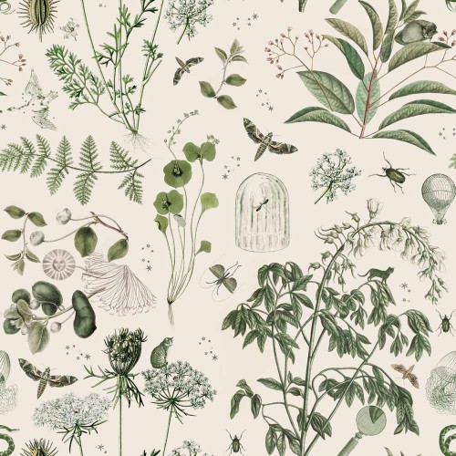tapeta-dziecieca-botaniczna-zielone-rosliny-owady