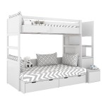 Drewniane Łóżko piętrowe ze schodami prawa strona, dolne łóżko 120 cm Biały Simone Bami  