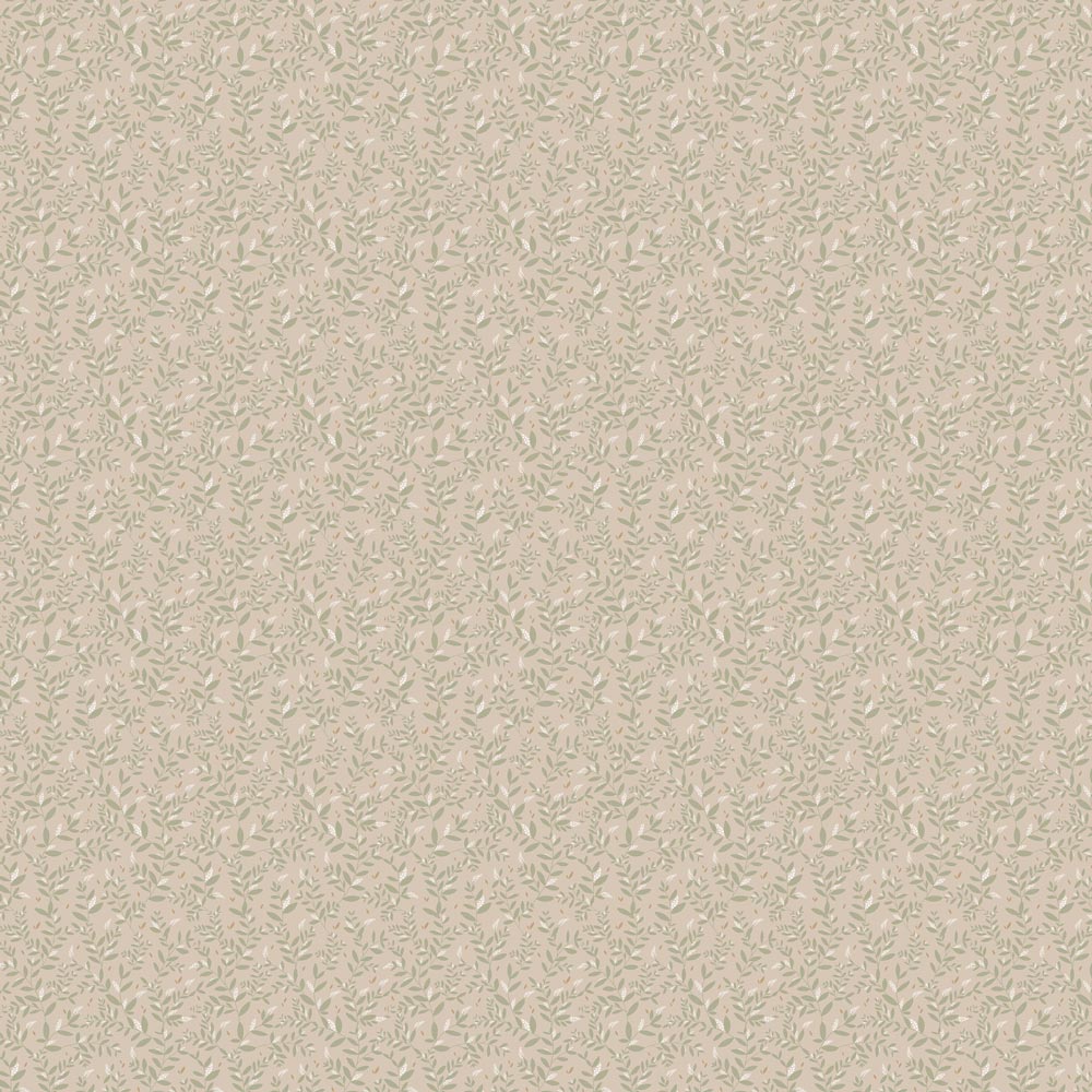 Tapeta dziecięca w zielone gałązki na beżowym tle