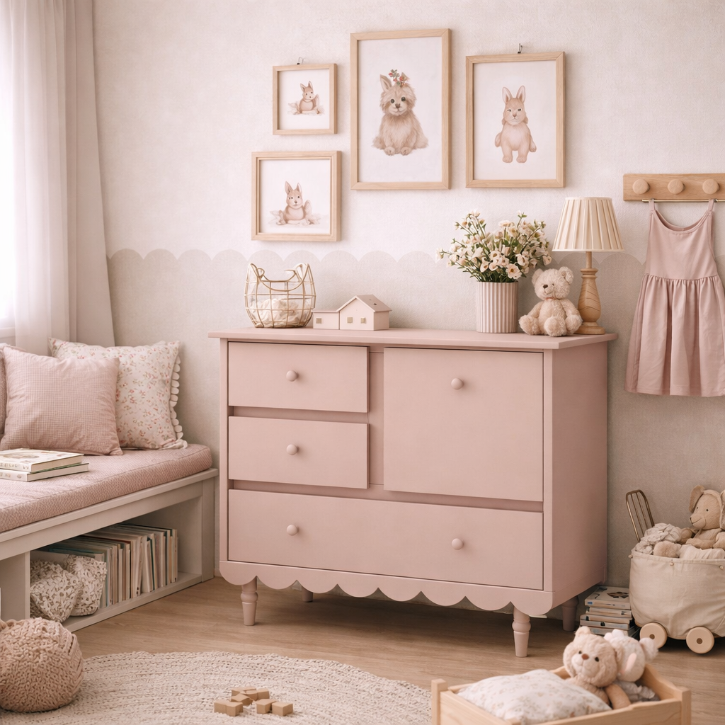 Komoda niska różowa do pokoju dziewczynki